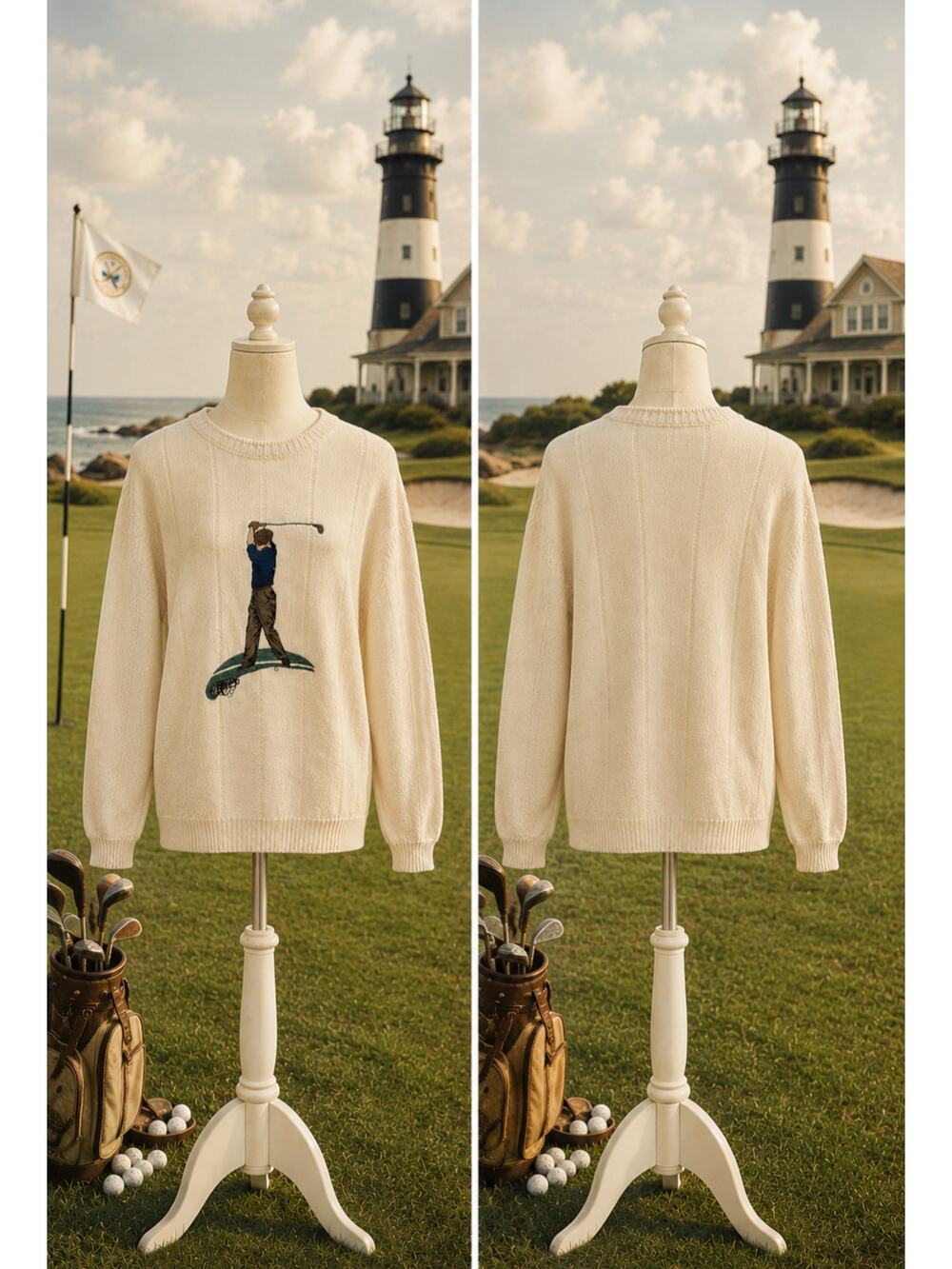 Vintage Golfsmith USA Embroidered Golfer Knit Sweater Mens Large